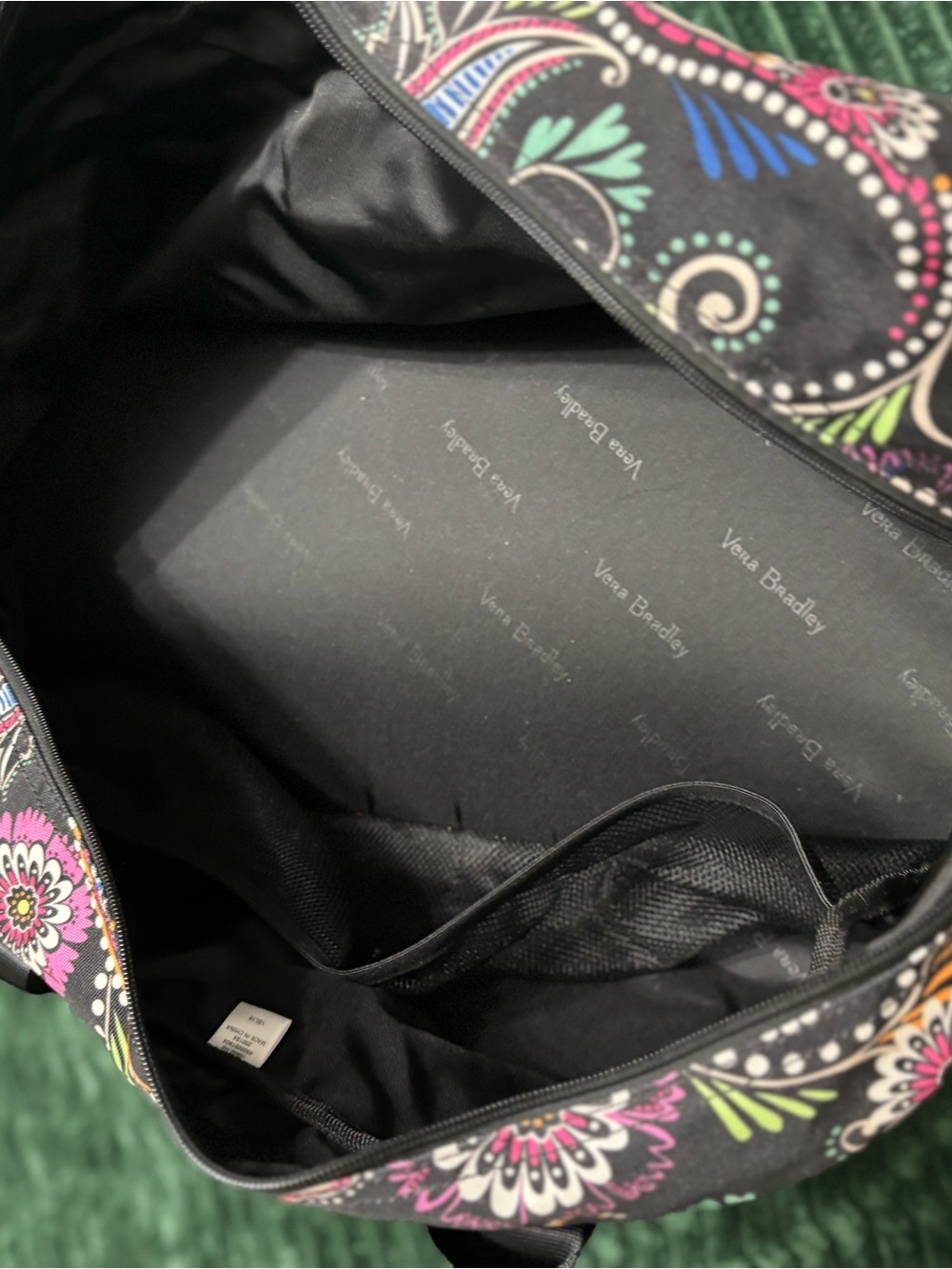 Vera Bradley Black Paisley Floral Travel Duffel with Pink & Teal Accents - Picture 5 of 5